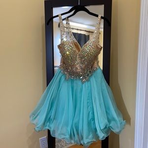 Aqua and gold semi formal dress